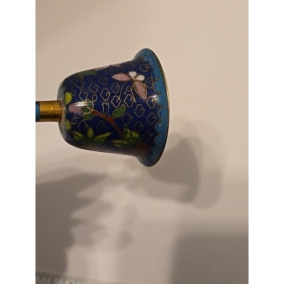 Vintage Blue Floral Enamel Brass Cloisonné Bell 3.5” Chinese Metal - Picture 5 of 12